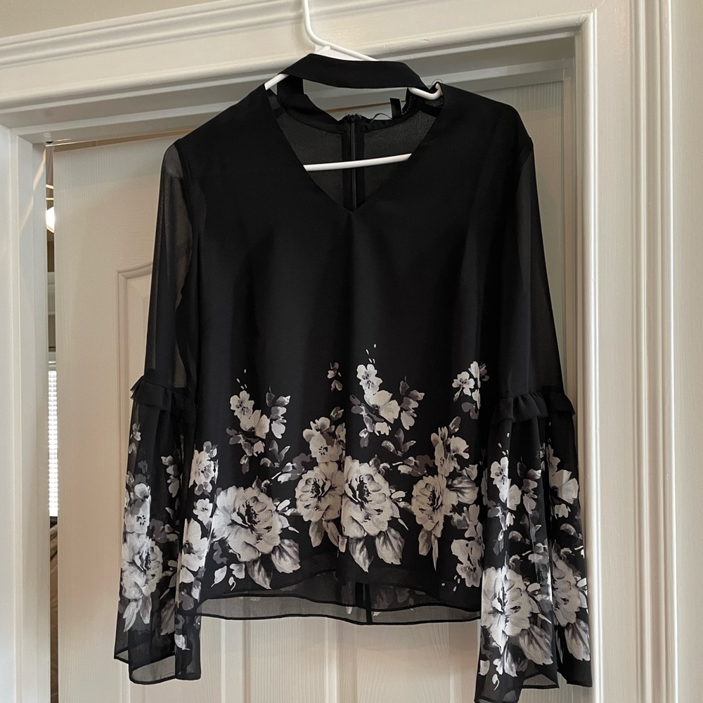 Black Blouse with White Flowers